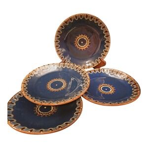 Williams Sonoma Set Of 4 Salad Plates 8" Blue Drip Glaze Made In Bulgaria